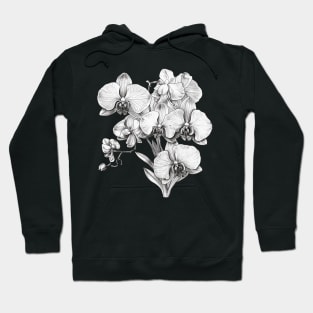 Black and White Coloring Book/Tattoo Style Orchid Blossoms Hoodie